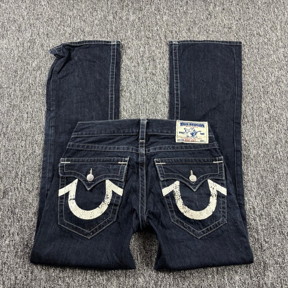 Y2K True Religion Mid-Rise Bootcut Baggy Jeans Made in USA Dark Wash Size 31